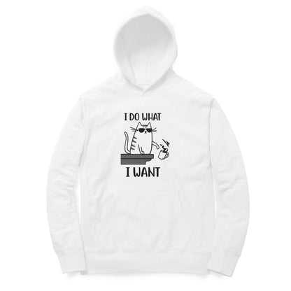 White Funny Cat Dad Hoodie - "I Do What I Want" Hoodies