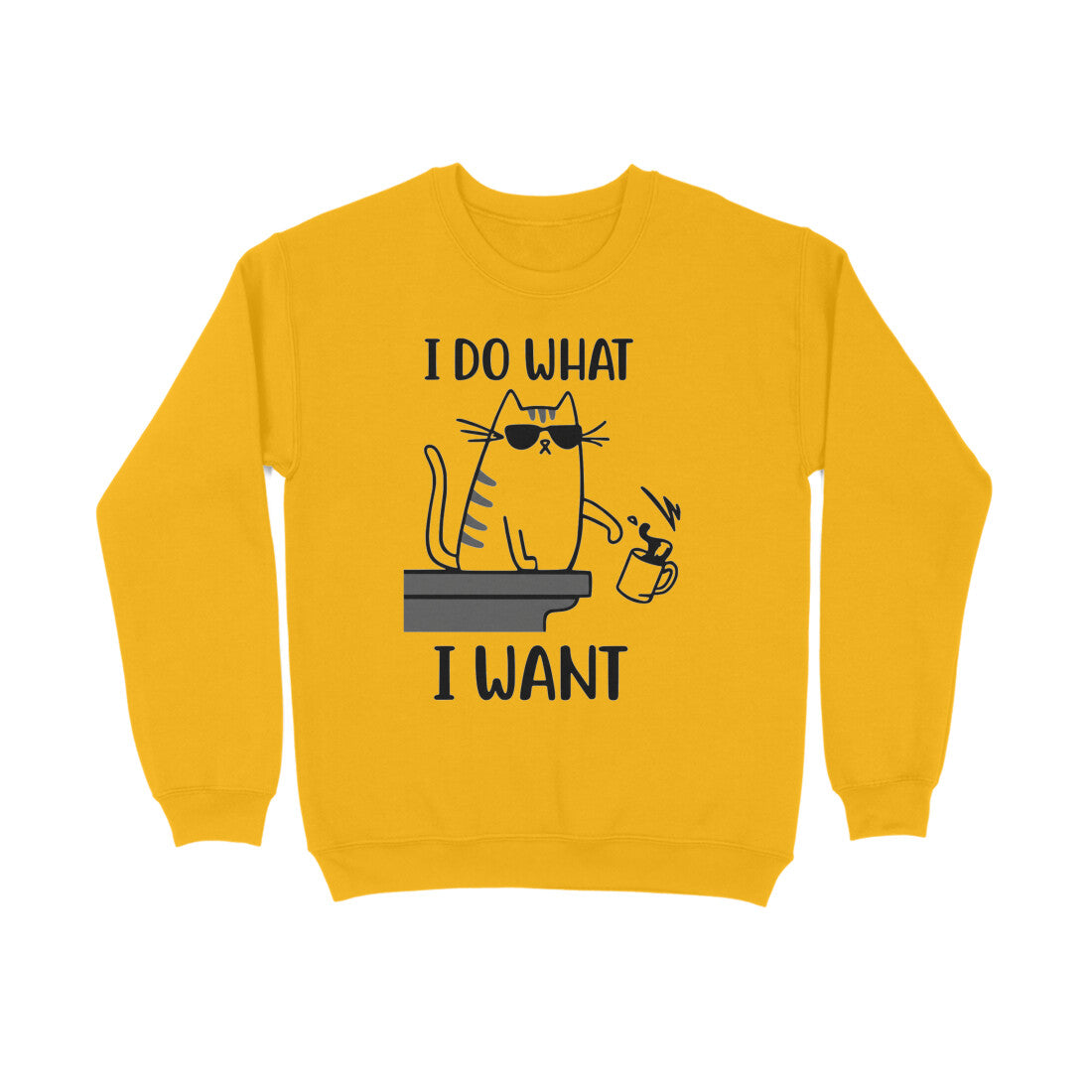 Golden Yellow "I Do What I Want" Men's Funny Cat Sweatshirt Men's Sweatshirts
