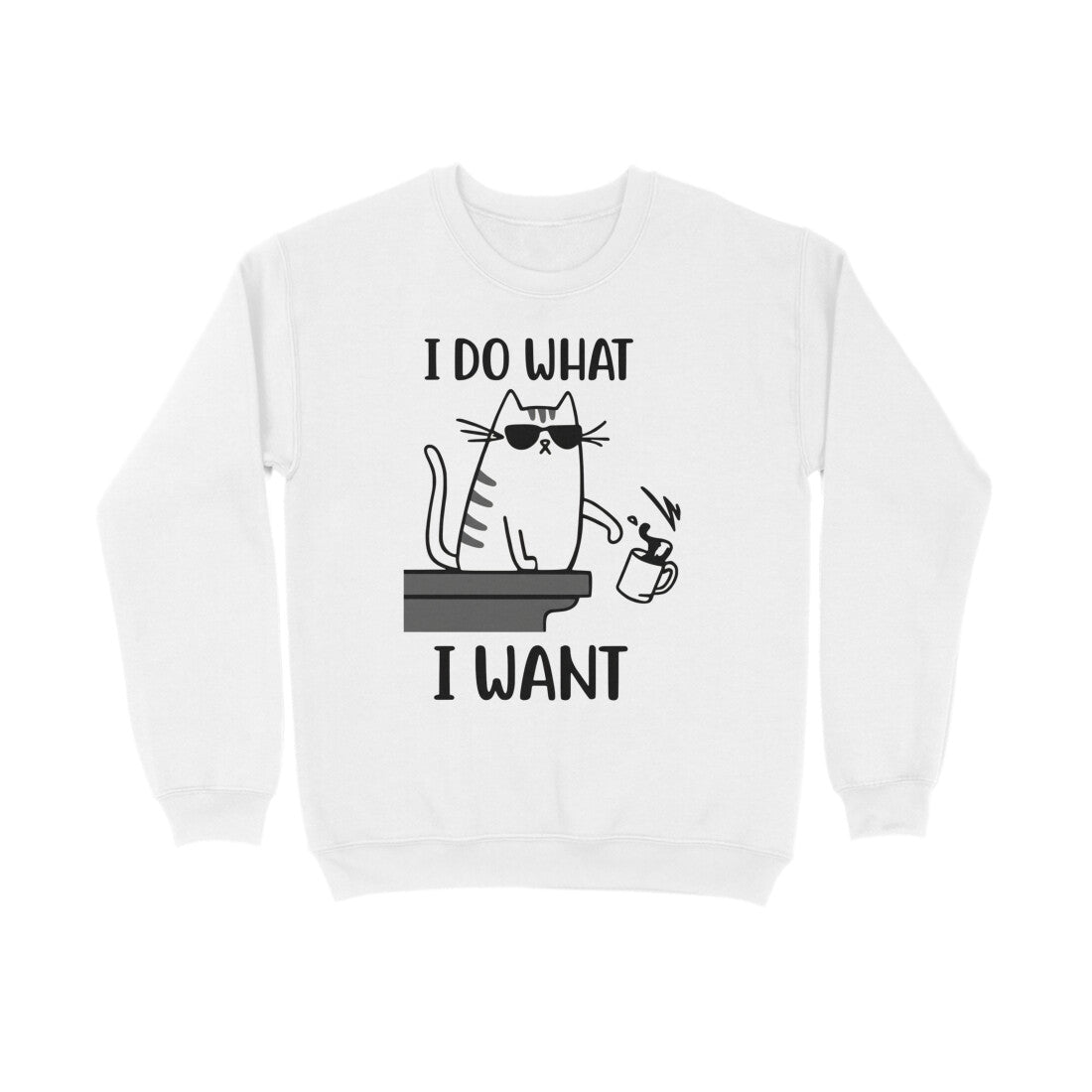 White "I Do What I Want" Men's Funny Cat Sweatshirt Men's Sweatshirts