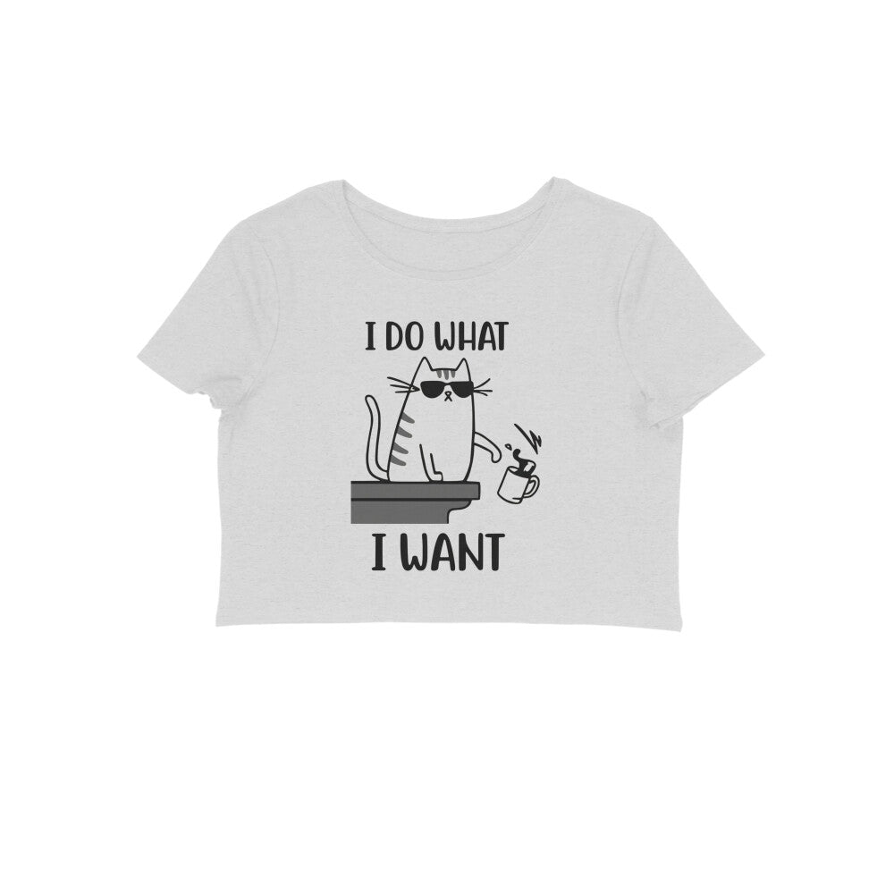 Melange Grey Sassy Cat "I Do What I Want" Graphic Crop Top Crop Top