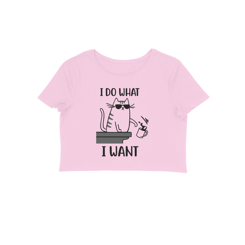 Light Pink Sassy Cat "I Do What I Want" Graphic Crop Top Crop Top