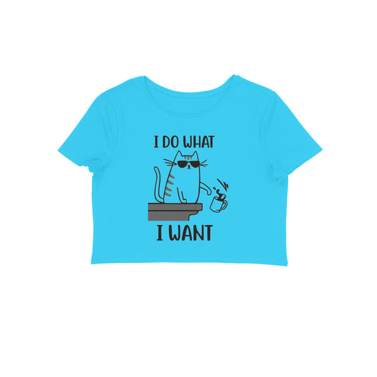 Sky Blue Sassy Cat "I Do What I Want" Graphic Crop Top Crop Top