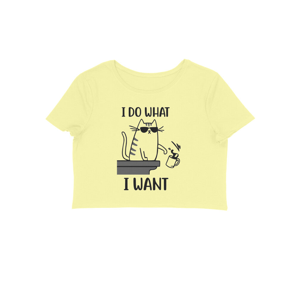 Butter Yellow Sassy Cat "I Do What I Want" Graphic Crop Top Crop Top