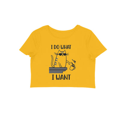 Golden Yellow Sassy Cat "I Do What I Want" Graphic Crop Top Crop Top