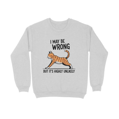 Melange Grey "I May Be Wrong" Men's Funny Cat Sweatshirt Men's Sweatshirts