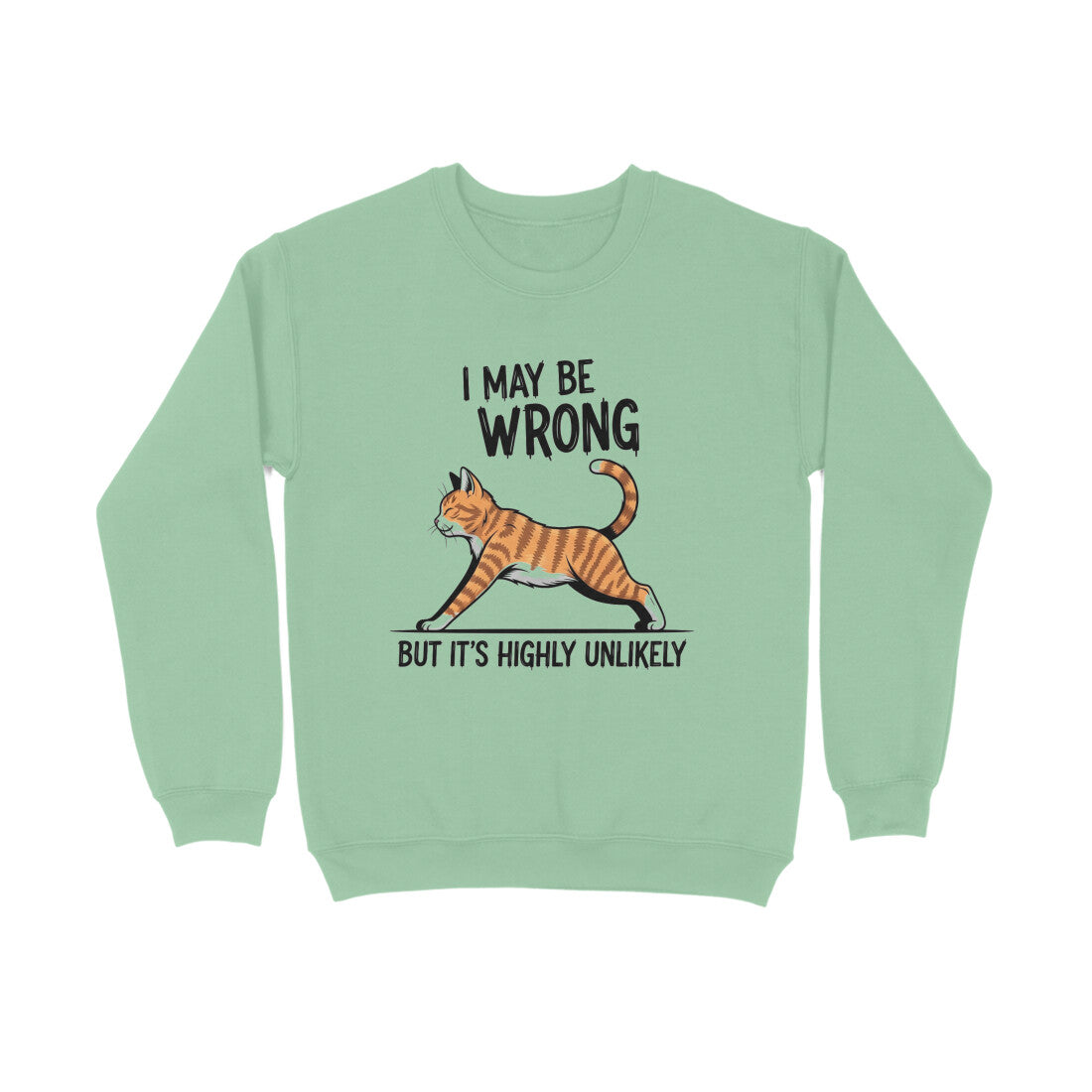 Mint Green "I May Be Wrong" Men's Funny Cat Sweatshirt Men's Sweatshirts