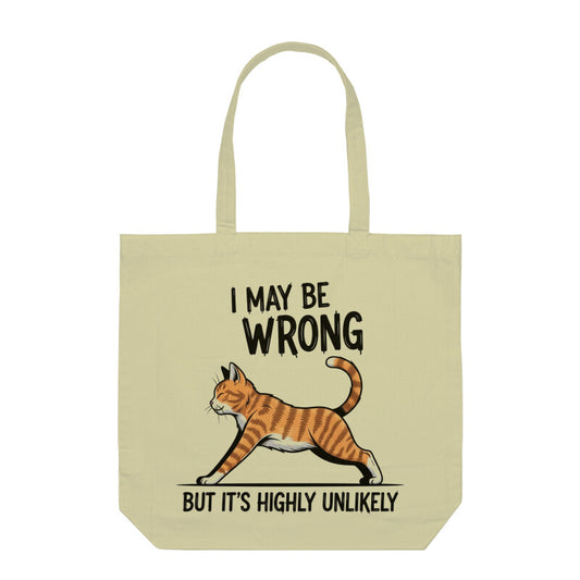 Half White "I May Be Wrong" Funny Sarcastic Cat Tote Bag Tote Bags