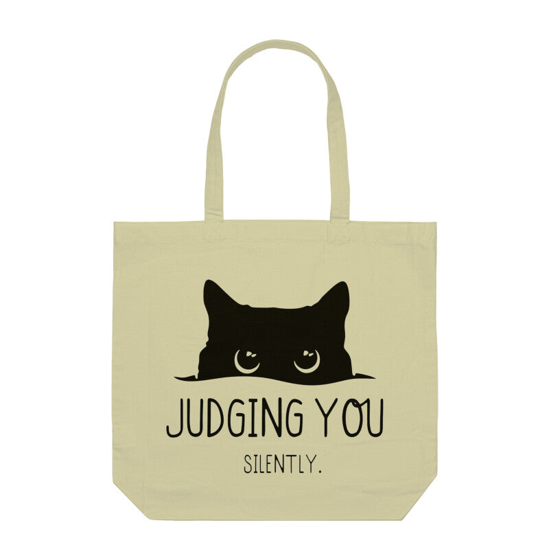 Half White Sassy Black Cat Aesthetic Tote Bag - "Judging You Silently" Graphic Tote Bags