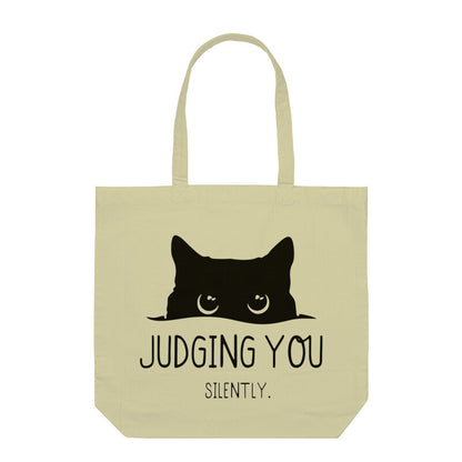Half White Sassy Black Cat Aesthetic Tote Bag - "Judging You Silently" Graphic Tote Bags
