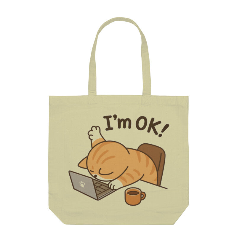 Half White "I'm Ok!" Exhausted Cat Tote Bag Tote Bags