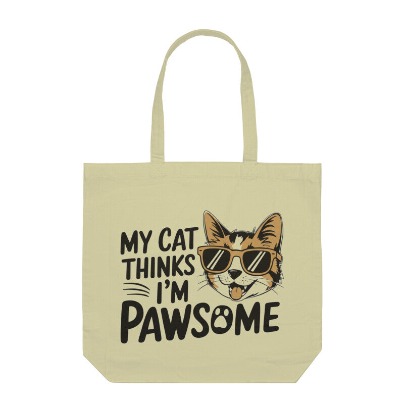 Half White "My Cat Thinks I'm Pawsome" Funny Tote Bag Tote Bags
