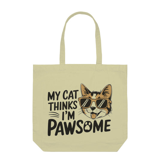 Half White "My Cat Thinks I'm Pawsome" Funny Tote Bag Tote Bags