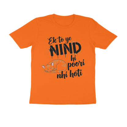 Orange Nind Poori Nahi Hoti T-Shirt | Funny Typographic Lazy Cat Design Men's Tee Tshirt