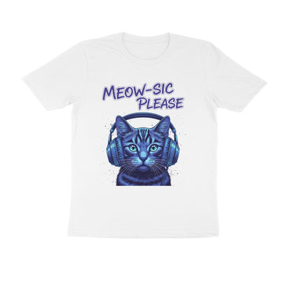 White Meow-Sic Please Neon Cat DJ | Electric Blue Cyberpunk Kitten with Headphones Tshirt