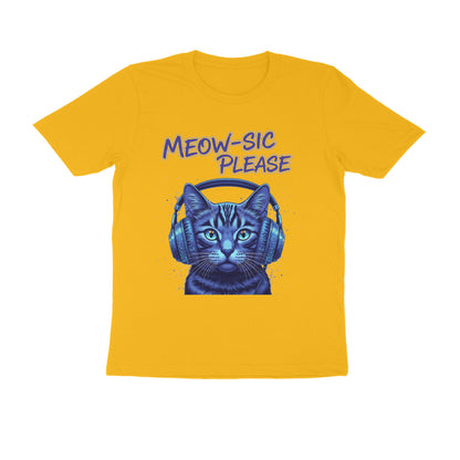 Golden Yellow Meow-Sic Please Neon Cat DJ | Electric Blue Cyberpunk Kitten with Headphones Tshirt