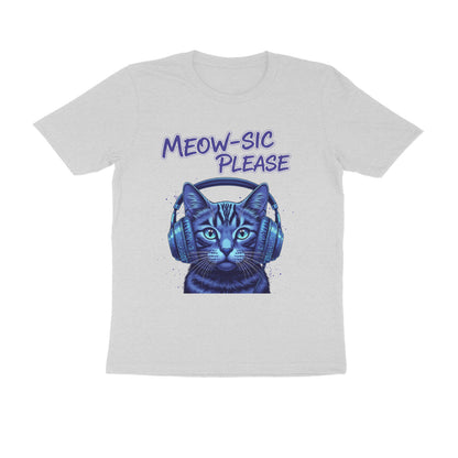 Melange Grey Meow-Sic Please Neon Cat DJ | Electric Blue Cyberpunk Kitten with Headphones Tshirt