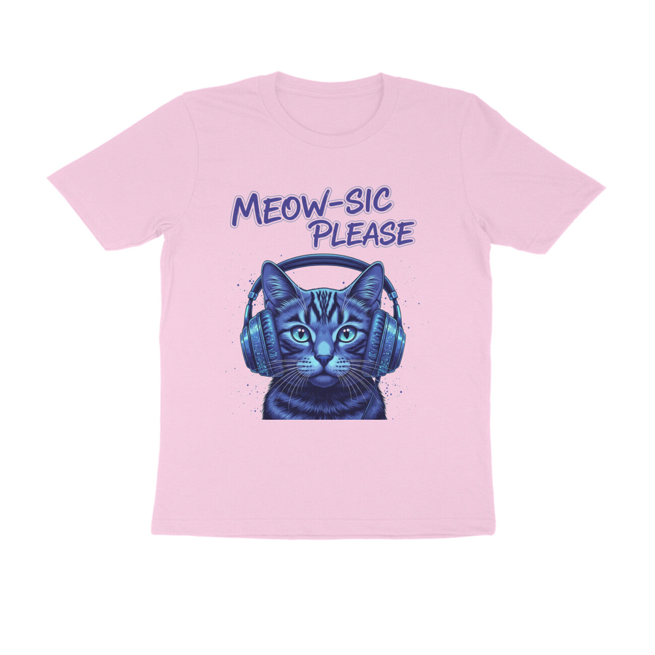 Light Pink Meow-Sic Please Neon Cat DJ | Electric Blue Cyberpunk Kitten with Headphones Tshirt