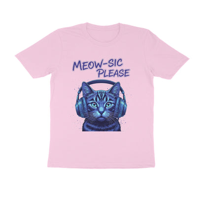 Light Pink Meow-Sic Please Neon Cat DJ | Electric Blue Cyberpunk Kitten with Headphones Tshirt