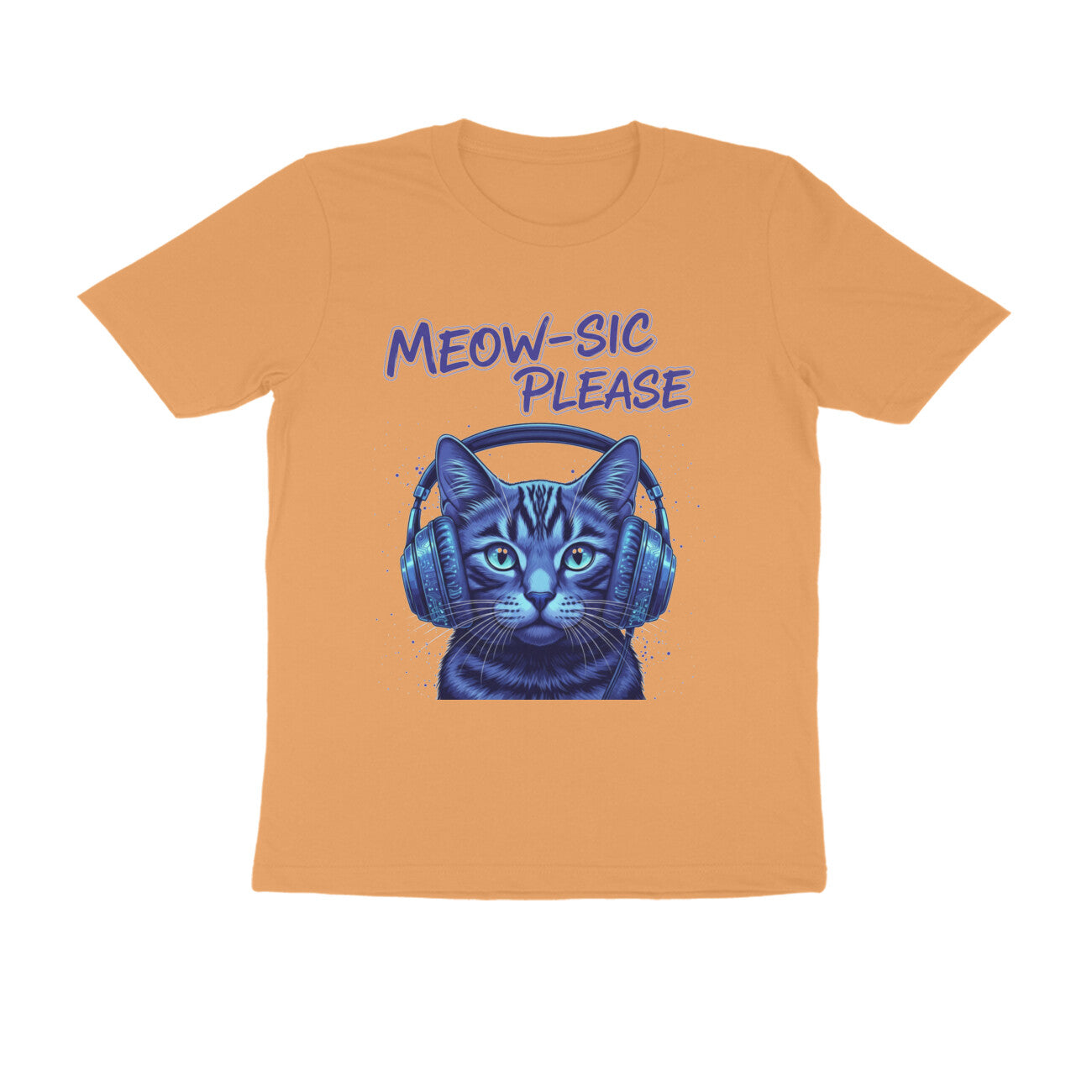 Mustard Yellow Meow-Sic Please Neon Cat DJ | Electric Blue Cyberpunk Kitten with Headphones Tshirt
