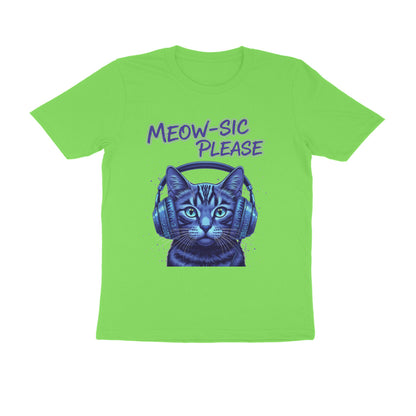 Liril Green Meow-Sic Please Neon Cat DJ | Electric Blue Cyberpunk Kitten with Headphones Tshirt