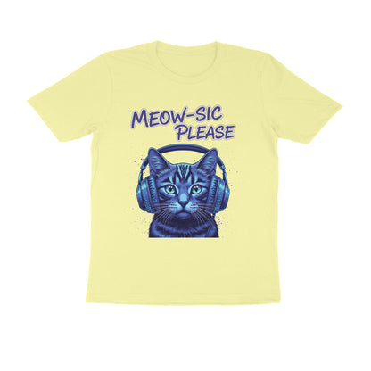 Butter Yellow Meow-Sic Please Neon Cat DJ | Electric Blue Cyberpunk Kitten with Headphones Tshirt