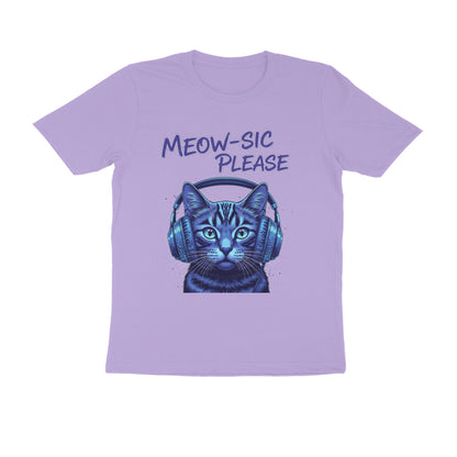 Iris Lavender Meow-Sic Please Neon Cat DJ | Electric Blue Cyberpunk Kitten with Headphones Tshirt