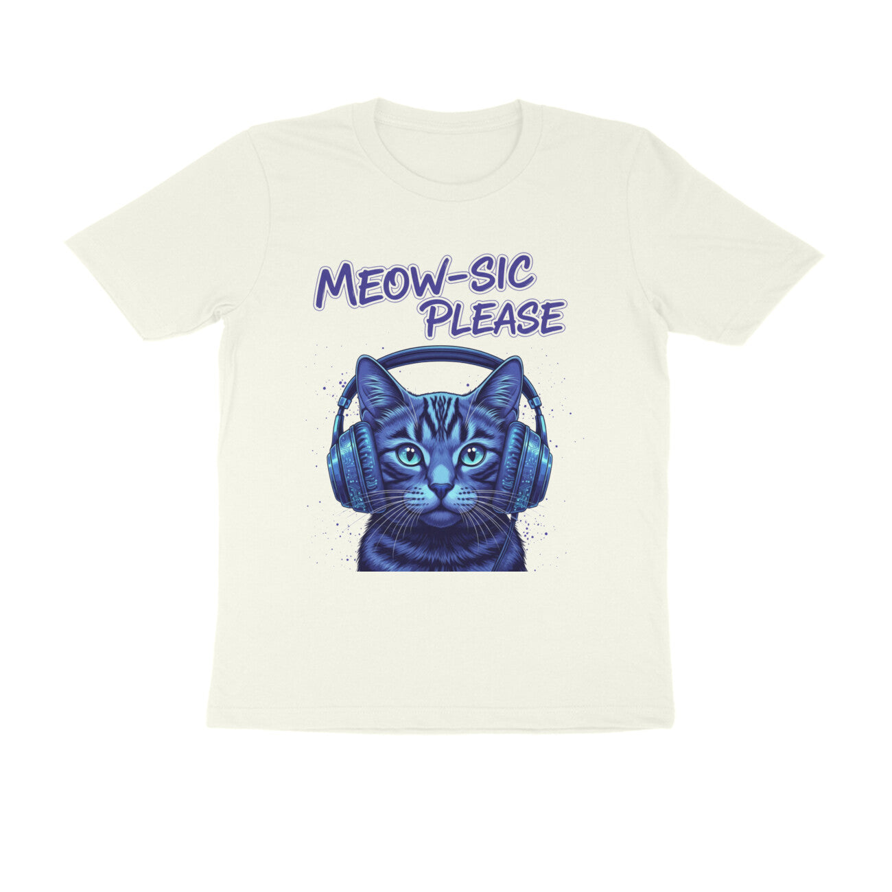 Ivory Meow-Sic Please Neon Cat DJ | Electric Blue Cyberpunk Kitten with Headphones Tshirt