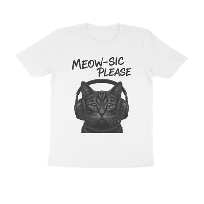 White Meow-sic Please: Feline DJ Cat with Headphones Grayscale Art Tshirt