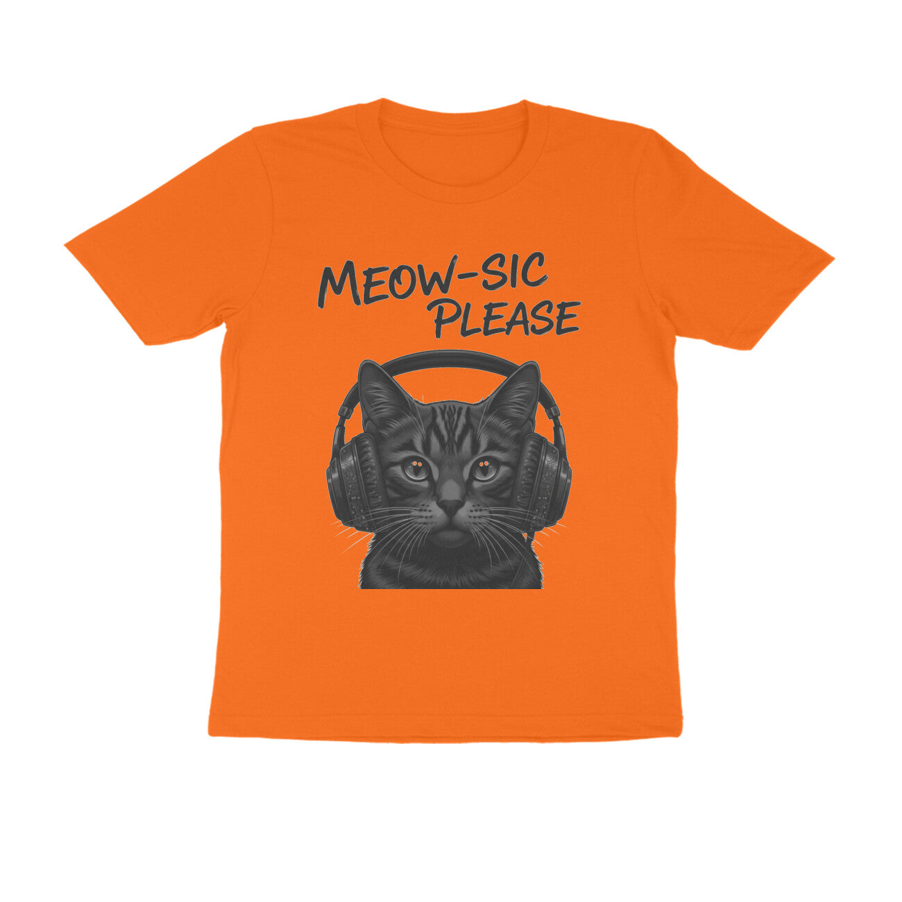 Orange Meow-sic Please: Feline DJ Cat with Headphones Grayscale Art Tshirt