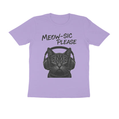 Iris Lavender Meow-sic Please: Feline DJ Cat with Headphones Grayscale Art Tshirt