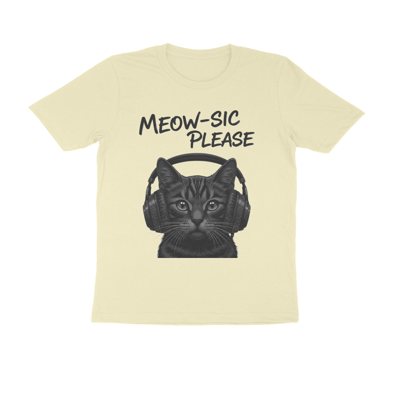 Almond Meow-sic Please: Feline DJ Cat with Headphones Grayscale Art Tshirt