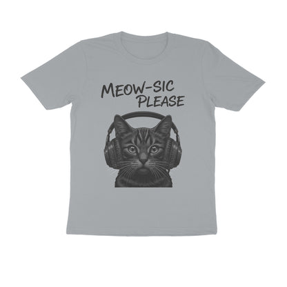 Silver Frost Meow-sic Please: Feline DJ Cat with Headphones Grayscale Art Tshirt