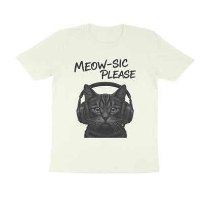 Ivory Meow-sic Please: Feline DJ Cat with Headphones Grayscale Art Tshirt