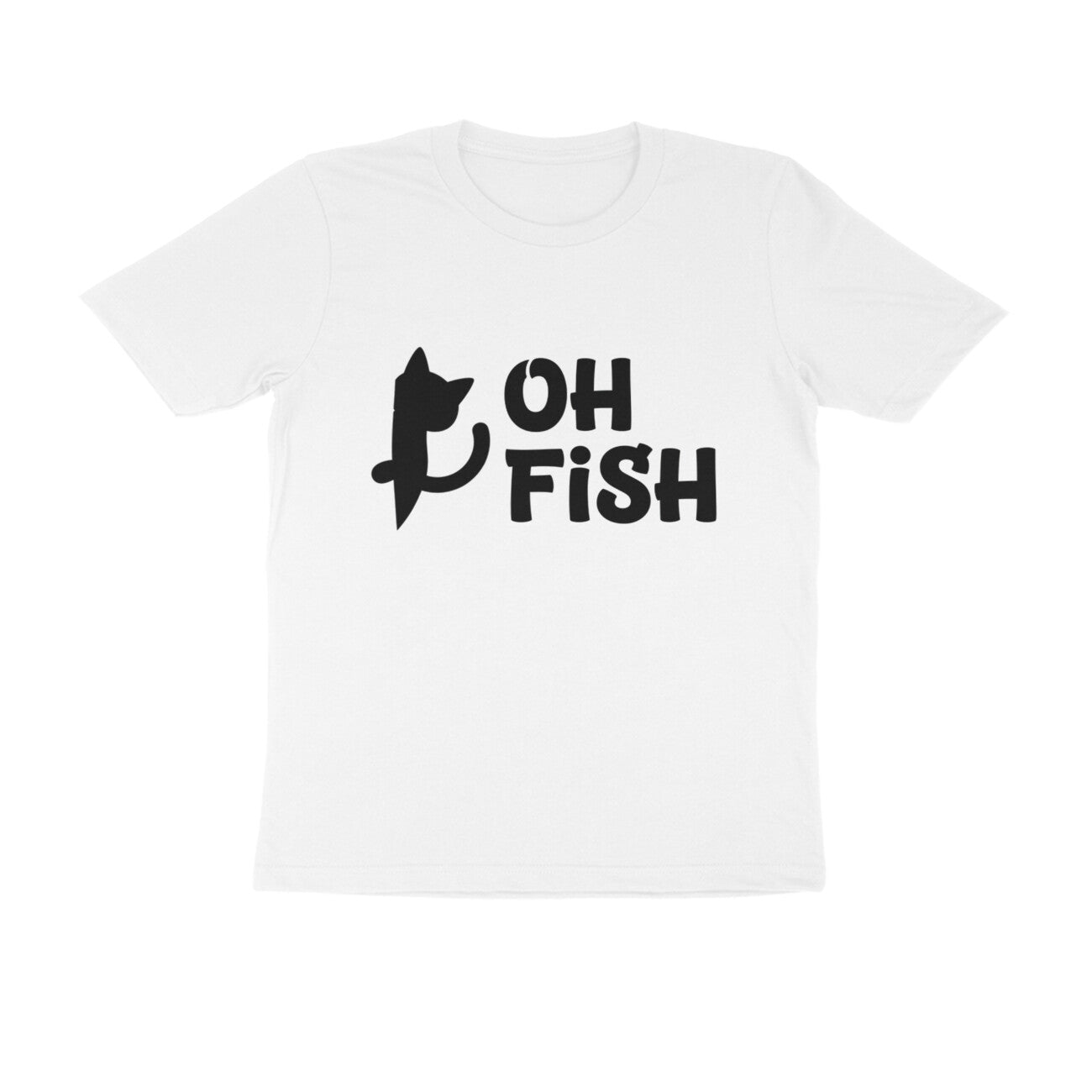 White OH FISH Funny Cat Quote Minimalist Line Art T-Shirt Tshirt