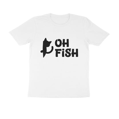 White OH FISH Funny Cat Quote Minimalist Line Art T-Shirt Tshirt