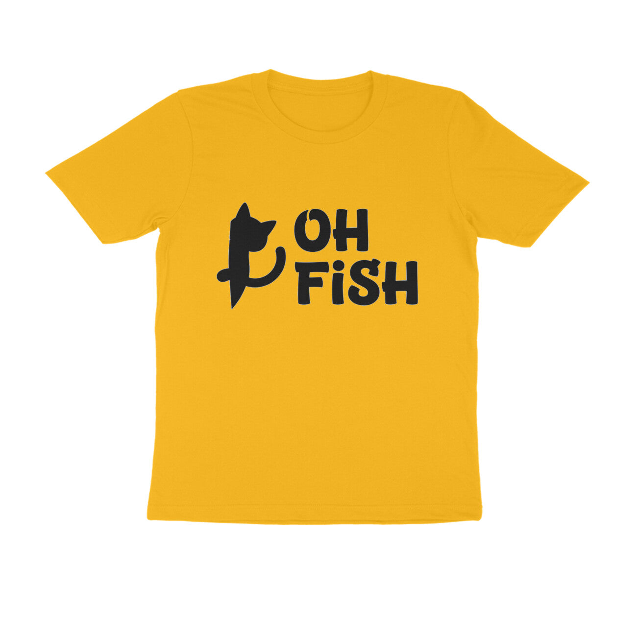 Golden Yellow OH FISH Funny Cat Quote Minimalist Line Art T-Shirt Tshirt