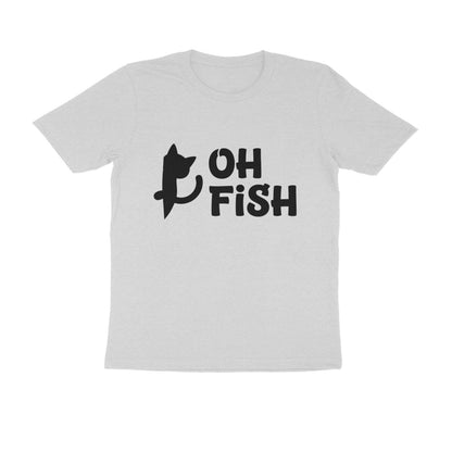 Melange Grey OH FISH Funny Cat Quote Minimalist Line Art T-Shirt Tshirt