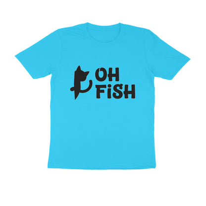 Sky Blue OH FISH Funny Cat Quote Minimalist Line Art T-Shirt Tshirt