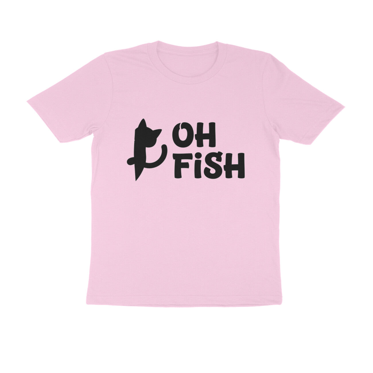 Light Pink OH FISH Funny Cat Quote Minimalist Line Art T-Shirt Tshirt