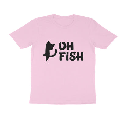 Light Pink OH FISH Funny Cat Quote Minimalist Line Art T-Shirt Tshirt