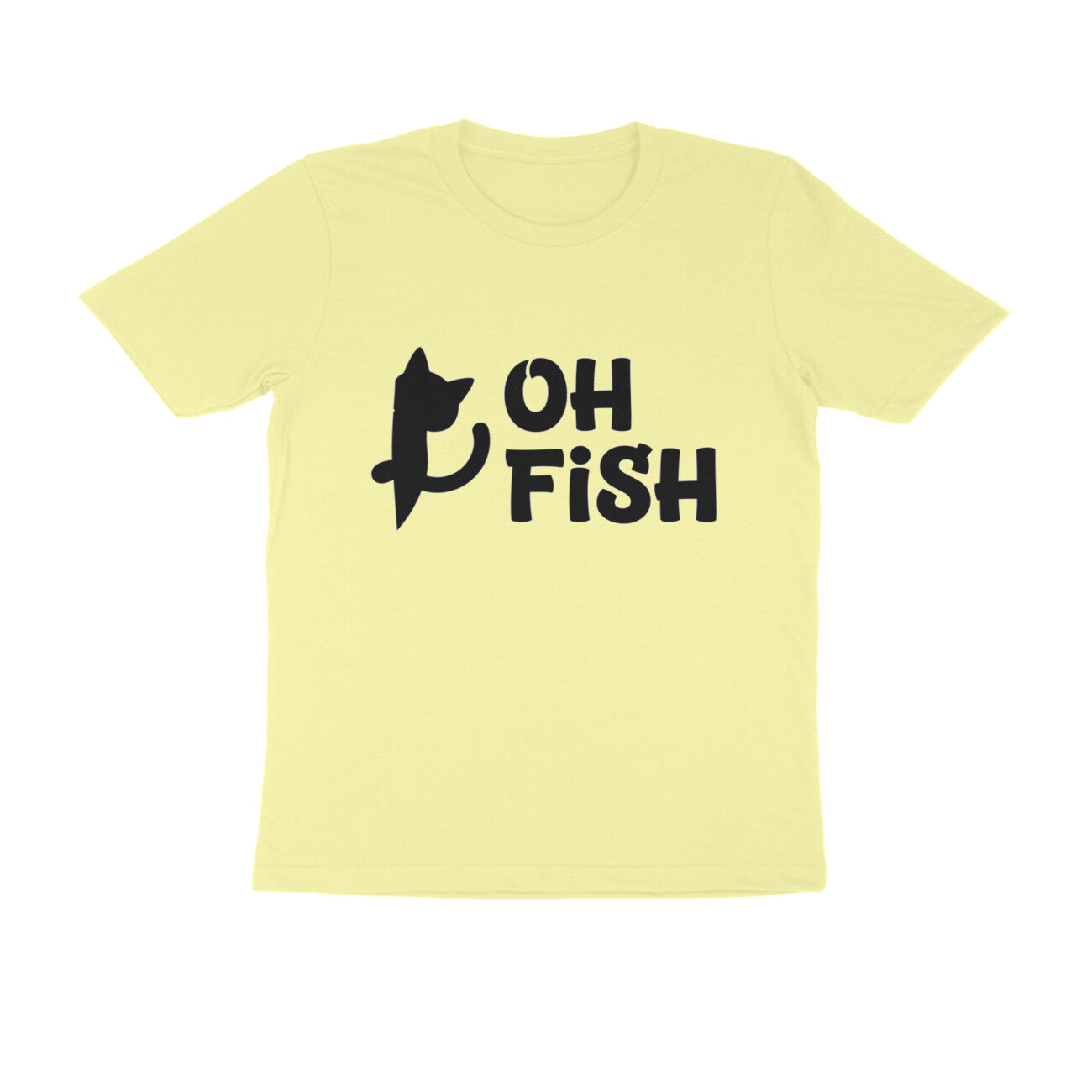 Butter Yellow OH FISH Funny Cat Quote Minimalist Line Art T-Shirt Tshirt
