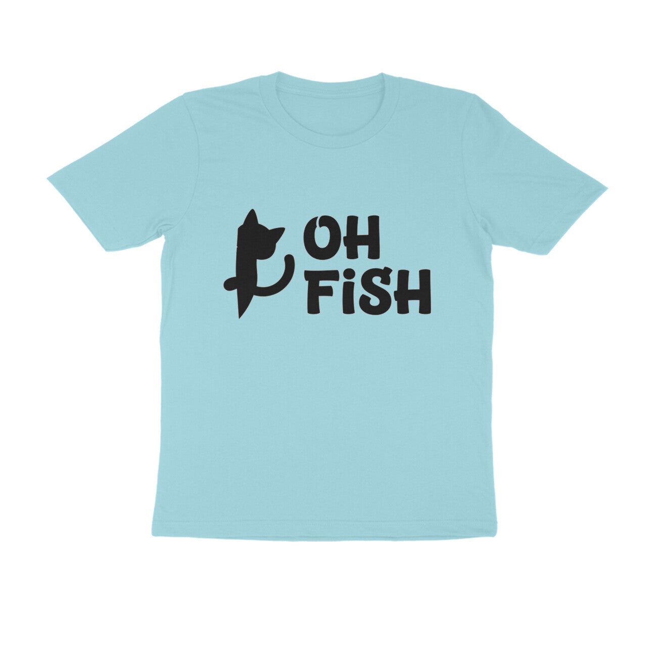 Surf Blue OH FISH Funny Cat Quote Minimalist Line Art T-Shirt Tshirt
