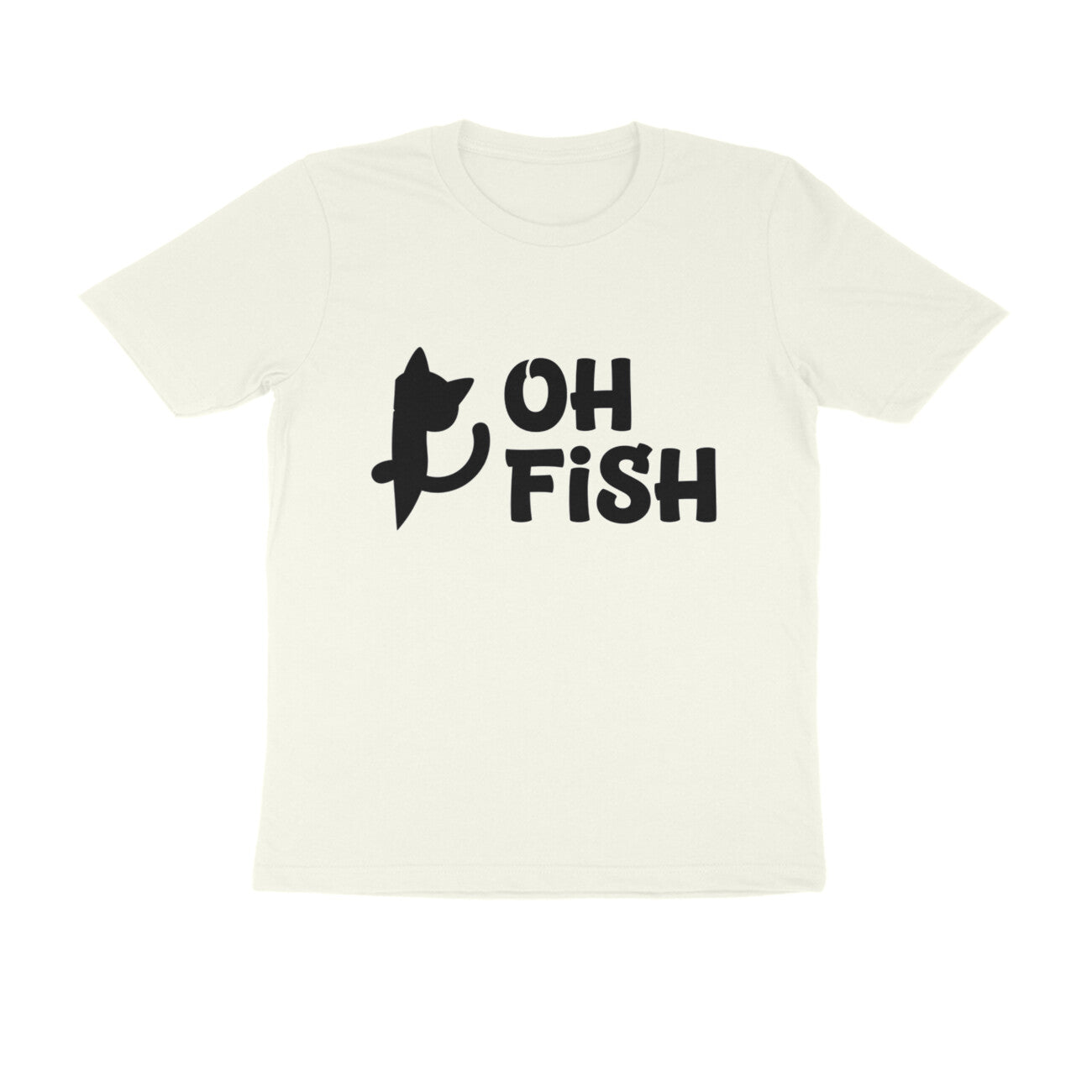 Ivory OH FISH Funny Cat Quote Minimalist Line Art T-Shirt Tshirt