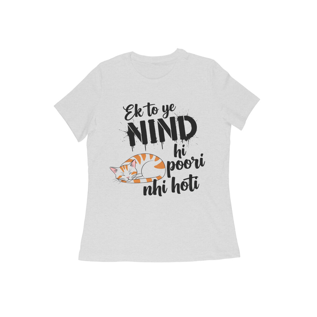 Melange Grey Nind Hi Poori Nahi Hoti Funny Sleep Quote Cat T-shirt Tshirt