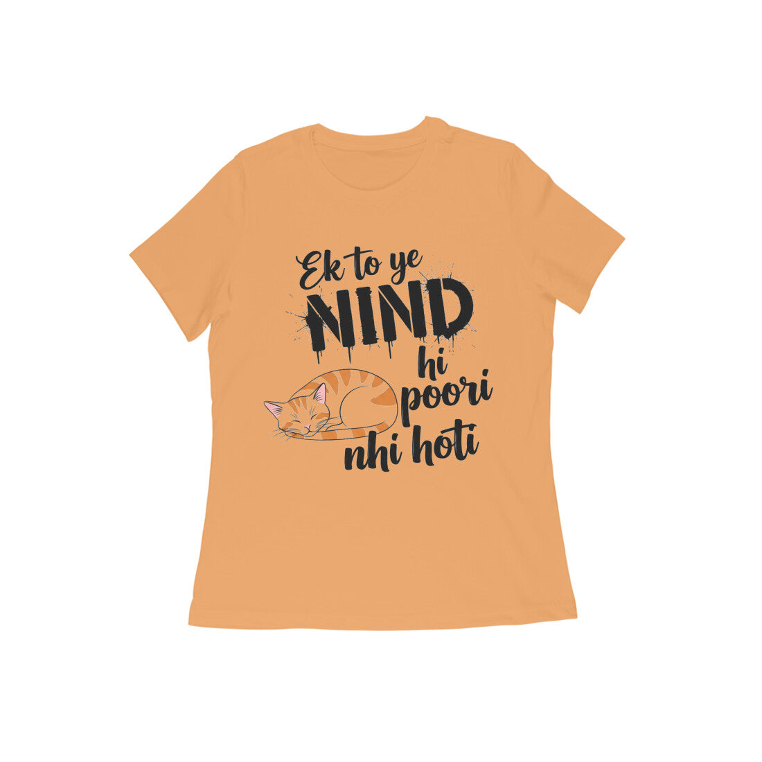 Mustard Yellow Nind Hi Poori Nahi Hoti Funny Sleep Quote Cat T-shirt Tshirt