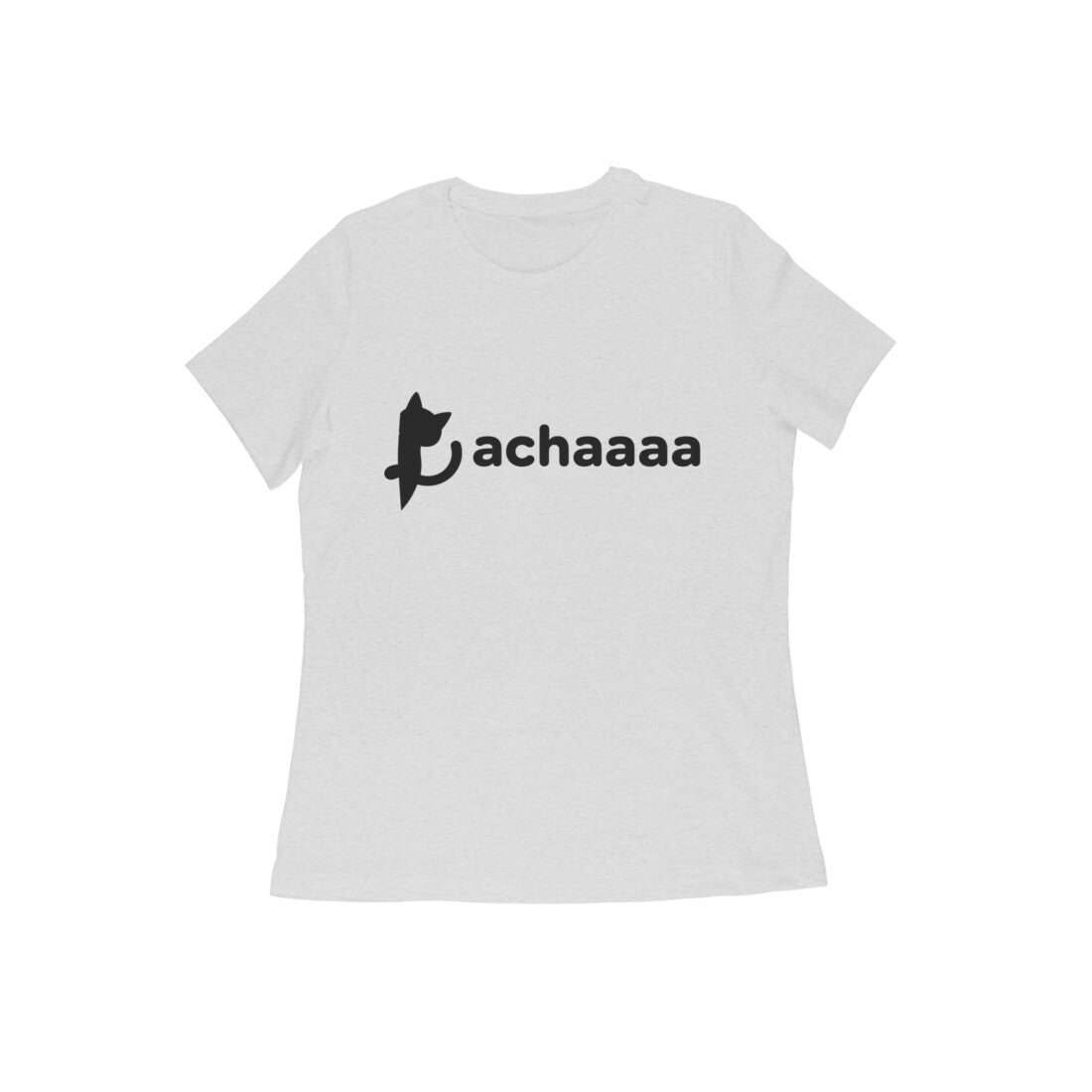 Melange Grey Minimalist Cat Logo 'Achaaaa' White Line Art Women's T-Shirt Tshirt