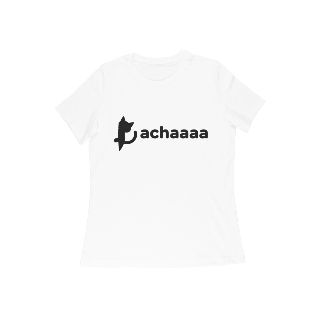 White Minimalist Cat Logo 'Achaaaa' White Line Art Women's T-Shirt Tshirt