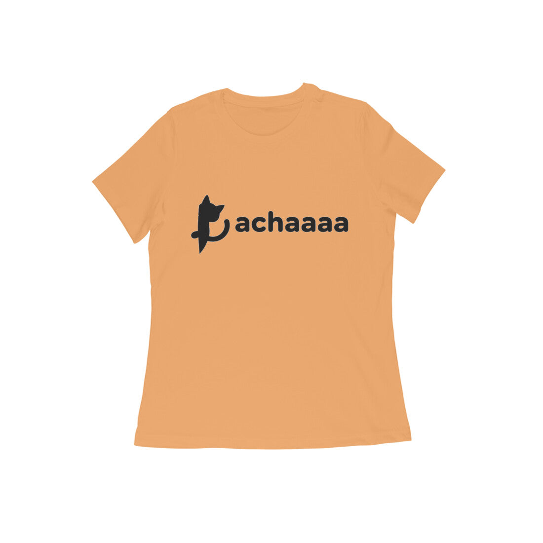 Mustard Yellow Minimalist Cat Logo 'Achaaaa' White Line Art Women's T-Shirt Tshirt