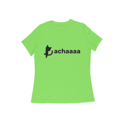 Liril Green Minimalist Cat Logo 'Achaaaa' White Line Art Women's T-Shirt Tshirt
