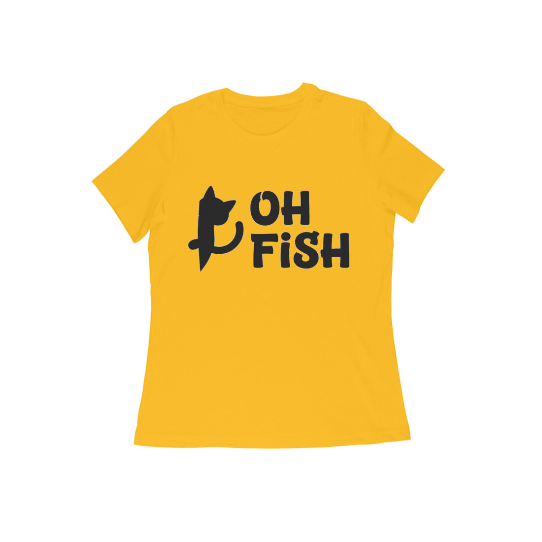 Golden Yellow Oh Fish Cat Women's T-Shirt - Funny Minimalist Kitty Quote Apparel Tshirt